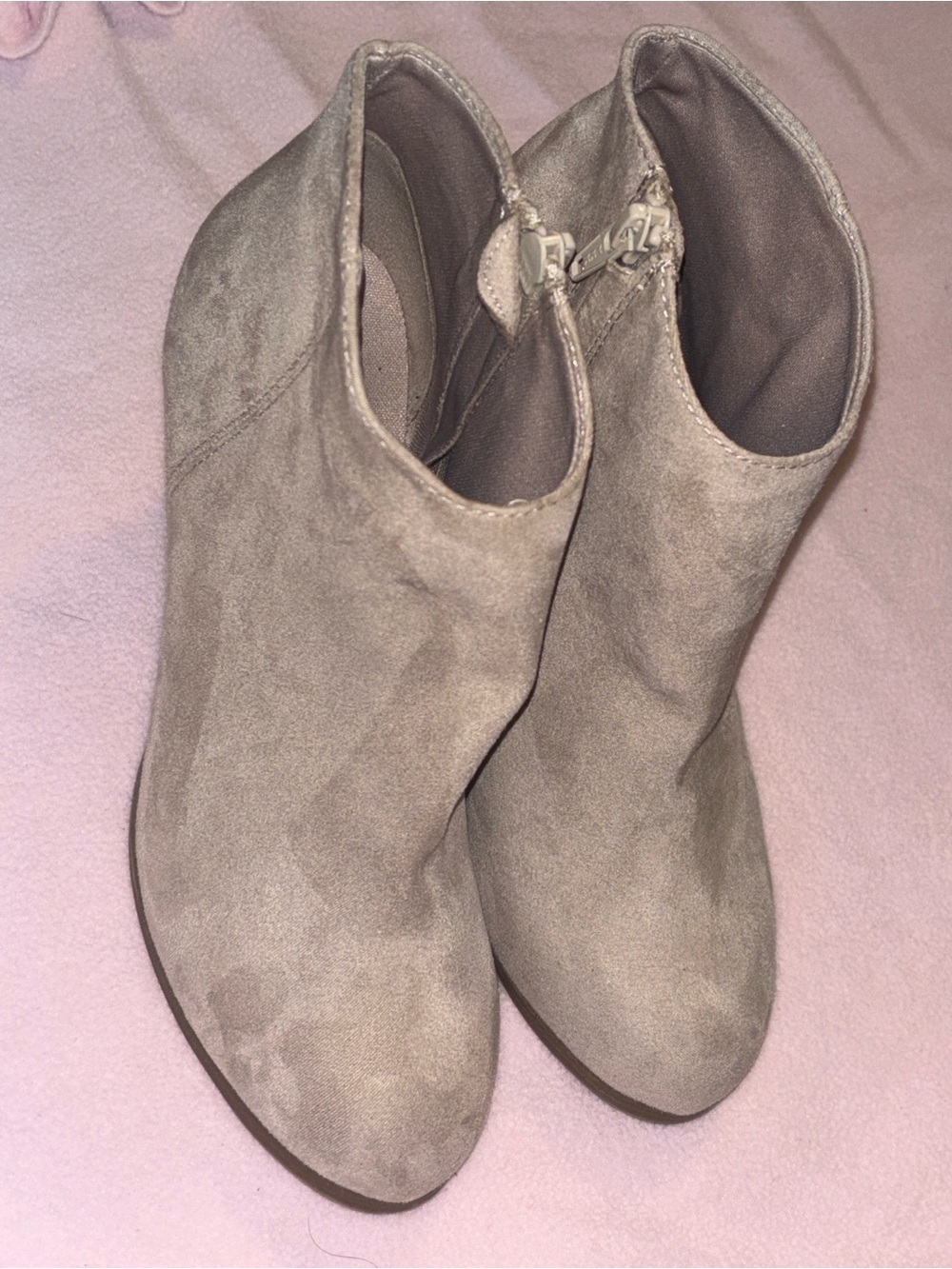 Old Navy Taupe Suede Ankle Booties with Block Heel